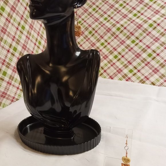 Steel Handmade Hand Crafted Heart & Bow Dangle Earrings Jewelry #54 - Picture 4 of 14